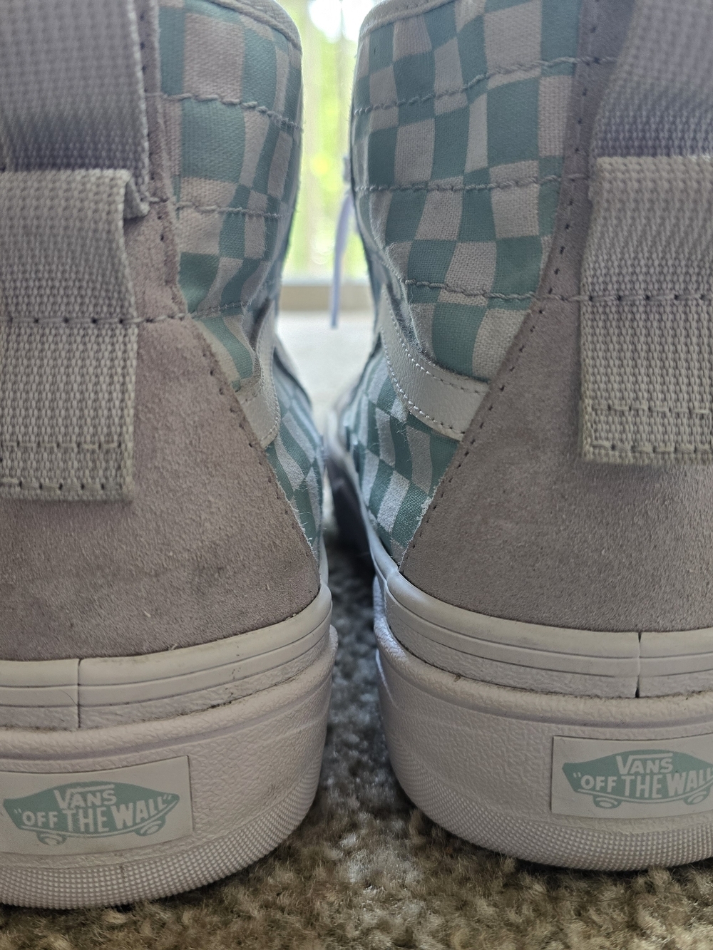 Vans High-Top Checkerboard Sneakers in Teal and White - Picture 6 of 8